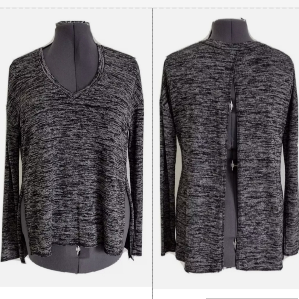 Aritzia Wilfred Free Split Back Marled Gray Oversized Long Sleeve Top Blouse